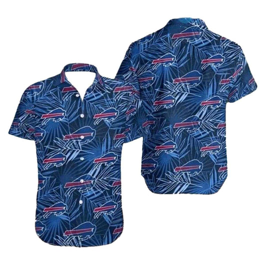 Buffalo Bills Navy Leaf Pattern Hawaiian Shirt - Moonbestprint