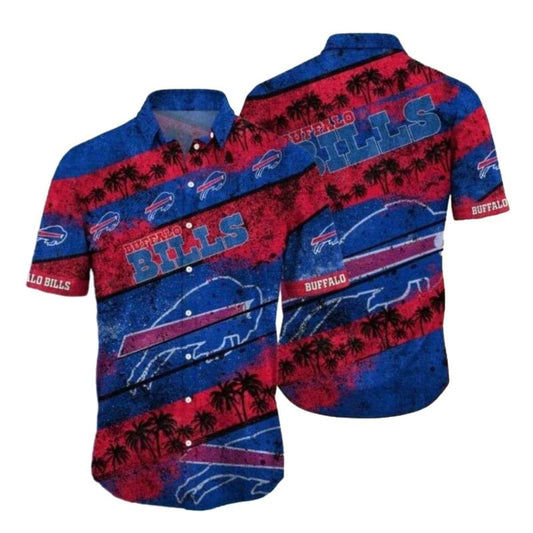 Buffalo Bills Palm Tree Silhouette Vintage Hawaiian Shirt - Moonbestprint