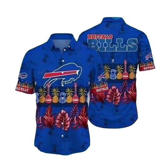 Buffalo Bills Pineapple Guitar Tropical Palm Leaves Hawaiian Shirt - Moonbestprint
