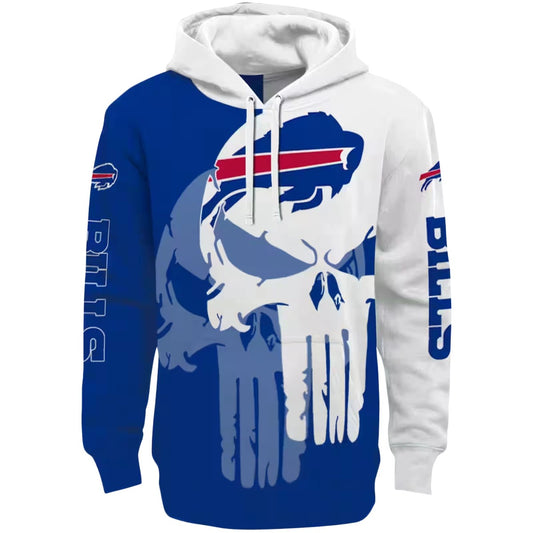 Buffalo Bills Punisher Skull Blue White AOP Hoodie -  Moonbestprint