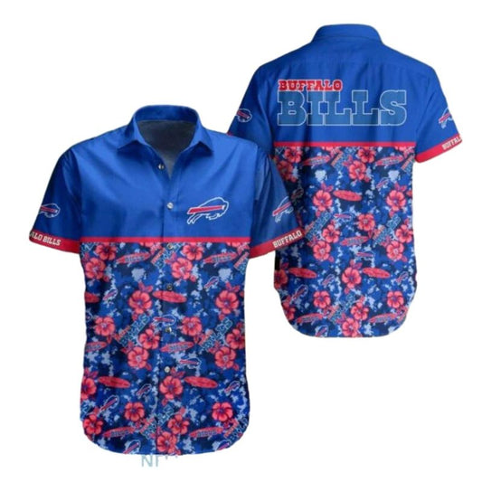 Buffalo Bills Red Hibiscus And Team Logos Hawaiian Shirt - Moonbestprint