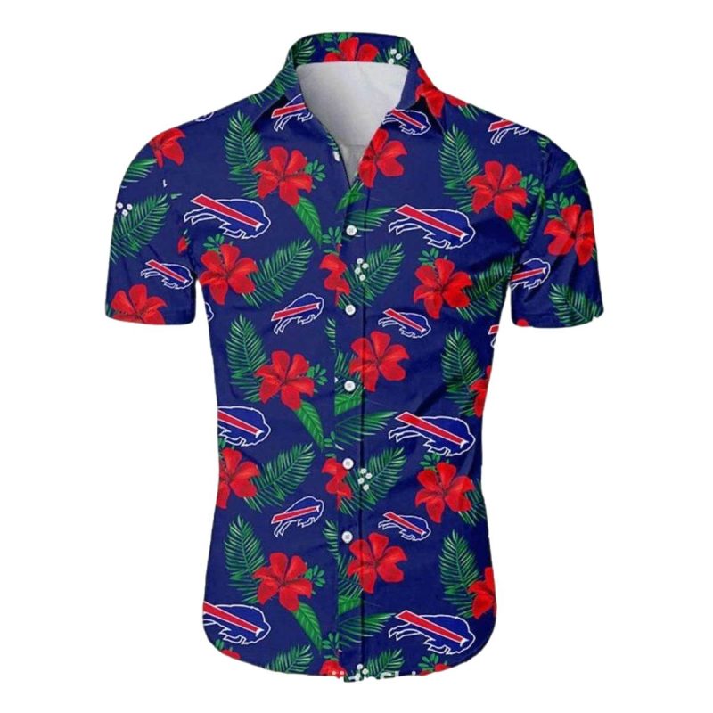 Buffalo Bills Red Hibiscus Tropical Blue Pattern Hawaiian Shirt - Moonbestprint