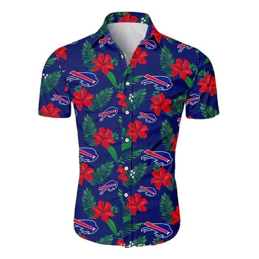 Buffalo Bills Red Hibiscus Tropical Blue Pattern Hawaiian Shirt - Moonbestprint