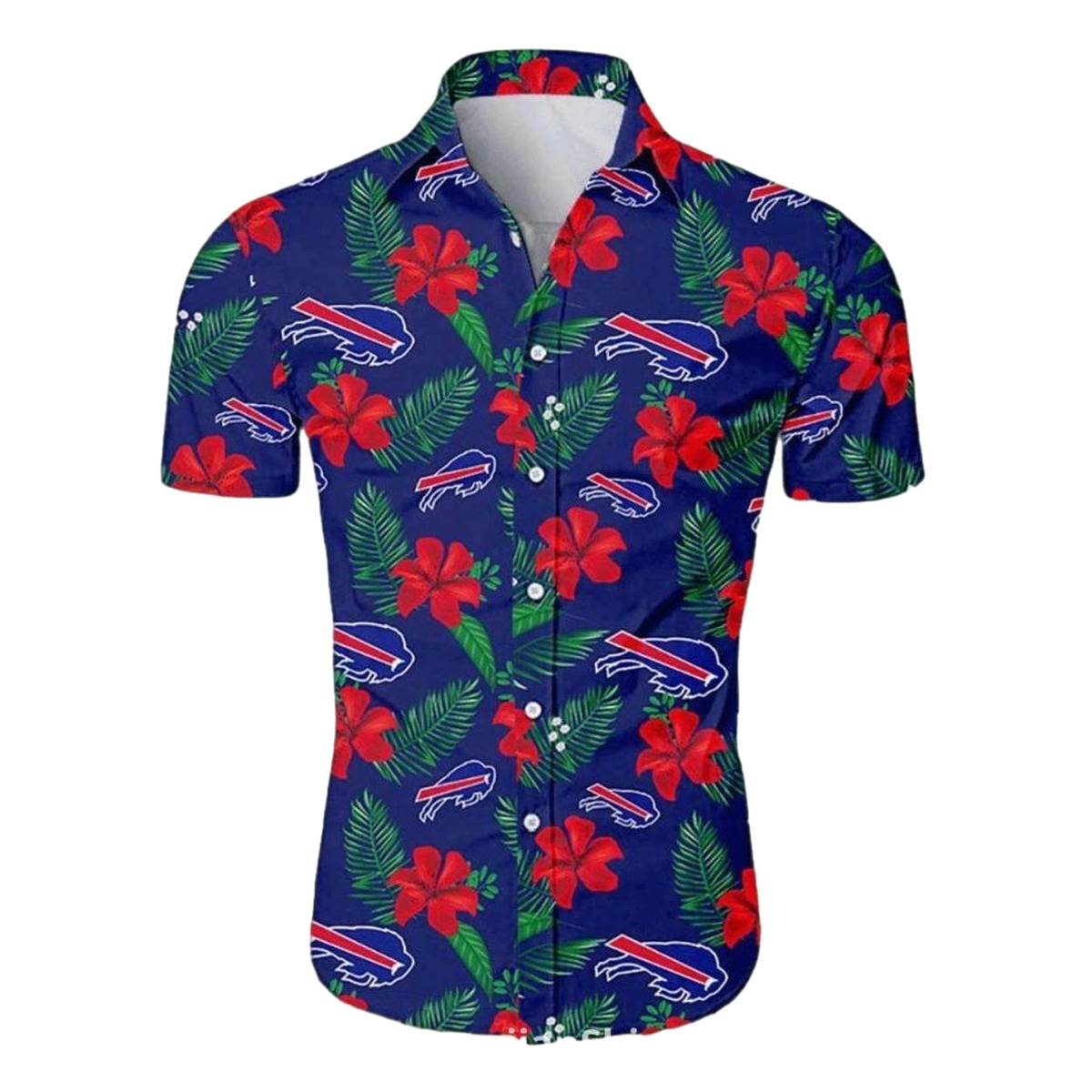 Buffalo Bills Red Hibiscus Tropical Blue Pattern Hawaiian Shirt - Moonbestprint