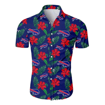Buffalo Bills Red Hibiscus Tropical Blue Pattern Hawaiian Shirt - Moonbestprint
