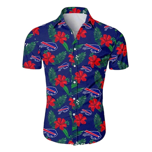 Buffalo Bills Red Hibiscus Tropical Blue Pattern Hawaiian Shirt - Moonbestprint