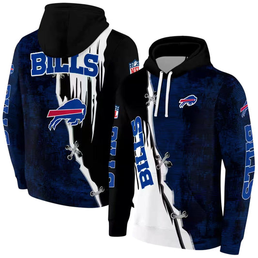 Buffalo Bills Ripped Pattern Blue Black White AOP Hoodie -  Moonbestprint