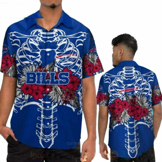 Buffalo Bills Skeleton And Hibiscus Floral Hawaiian Shirt - Moonbestprint