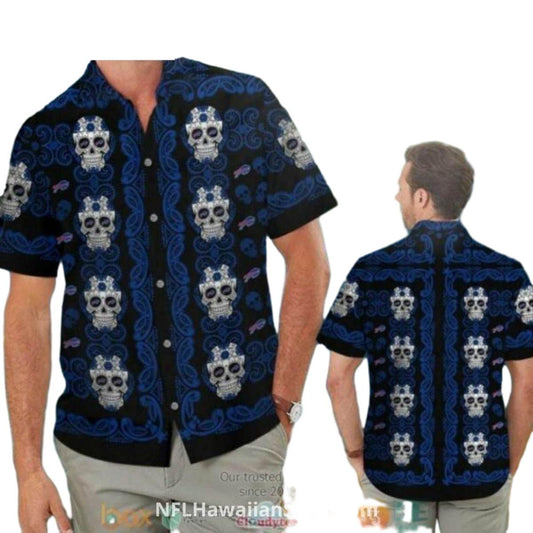 Buffalo Bills Skull And Blue Tribal Pattern Hawaiian Shirt - Moonbestprint