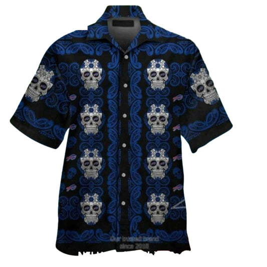 Buffalo Bills Skull And Blue Tribal Pattern Hawaiian Shirt - Moonbestprint