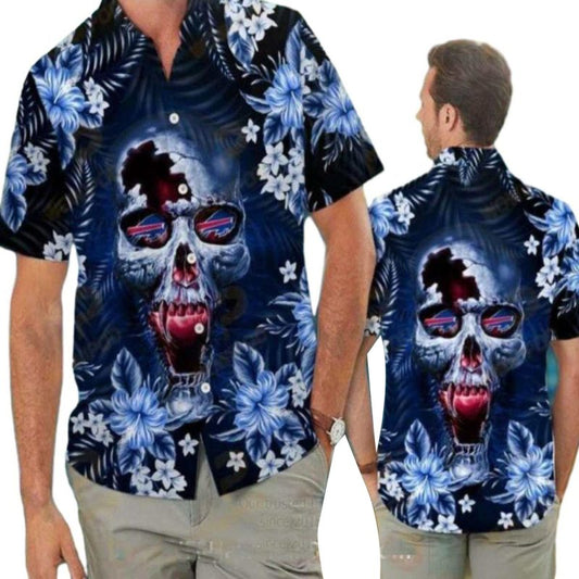 Buffalo Bills Skull And Floral Hawaiian Shirt - Moonbestprint