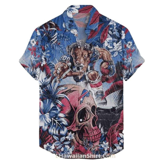 Buffalo Bills Skull And Warrior Design Hawaiian Shirt - Moonbestprint