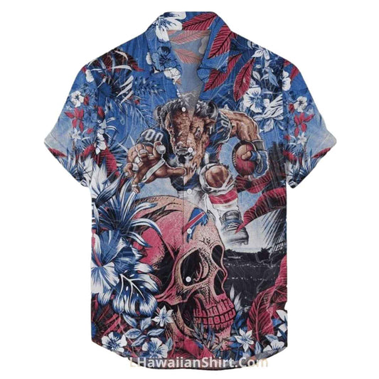 Buffalo Bills Skull And Warrior Design Hawaiian Shirt - Moonbestprint