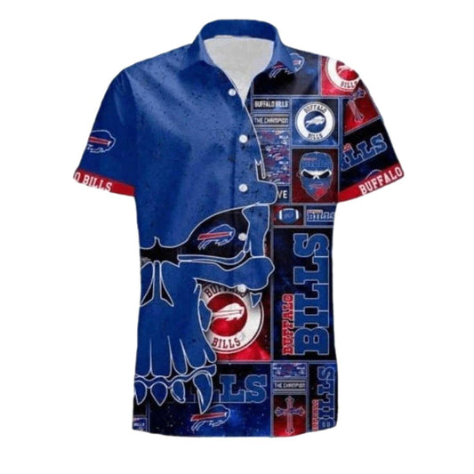 Buffalo Bills Skull Collage Blue Hawaiian Shirt - Moonbestprint