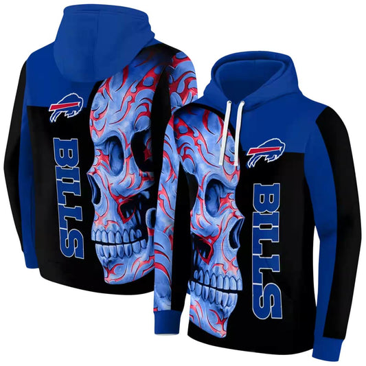 Buffalo Bills Skull Motif Blue Black AOP Hoodie -  Moonbestprint