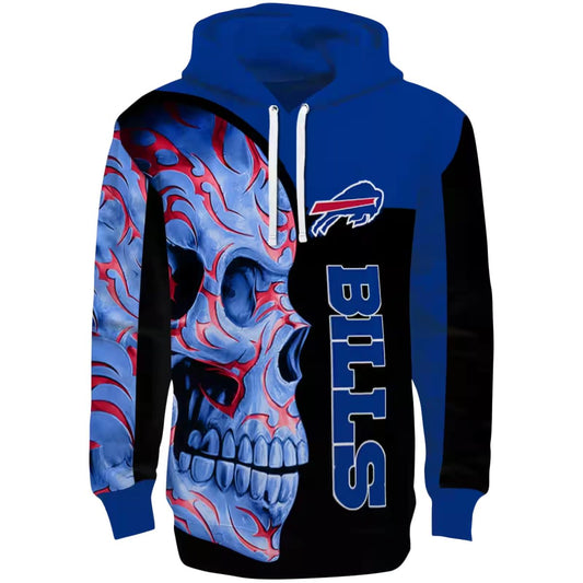 Buffalo Bills Skull Motif Blue Black AOP Hoodie -  Moonbestprint