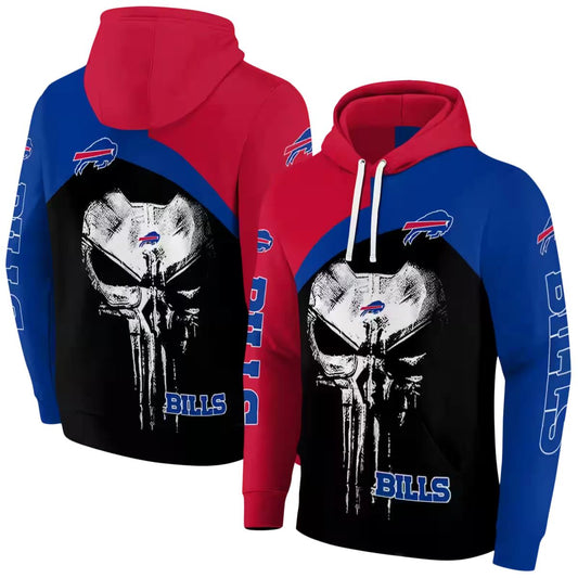 Buffalo Bills Skull Punisher Red Black AOP Hoodie -  Moonbestprint