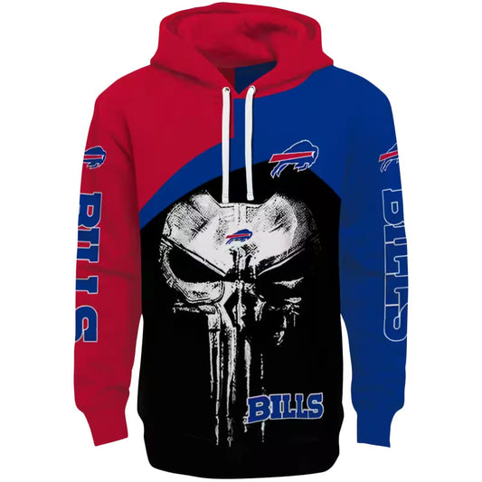 Buffalo Bills Skull Punisher Red Black AOP Hoodie -  Moonbestprint