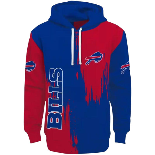 Buffalo Bills Splatter Effect Blue And Red AOP Hoodie -  Moonbestprint