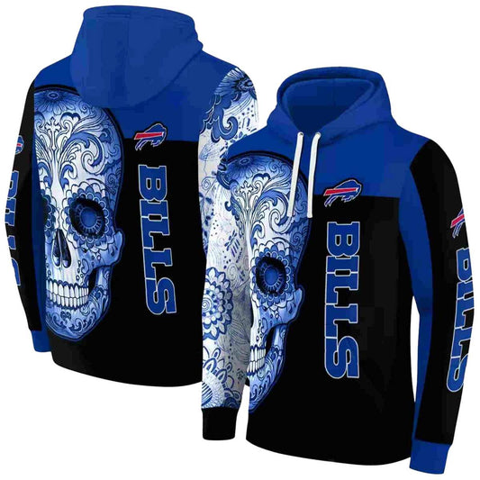 Buffalo Bills Sugar Skull Blue Black AOP Hoodie -  Moonbestprint