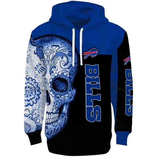 Buffalo Bills Sugar Skull Blue Black AOP Hoodie -  Moonbestprint