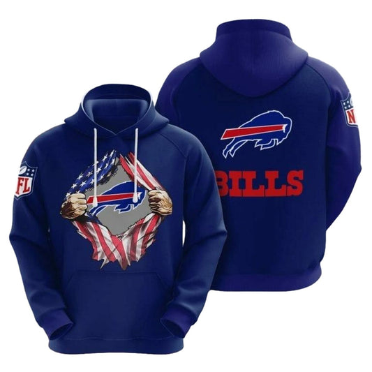 Buffalo Bills Tearing Open Logo Blue AOP Hoodie -  Moonbestprint
