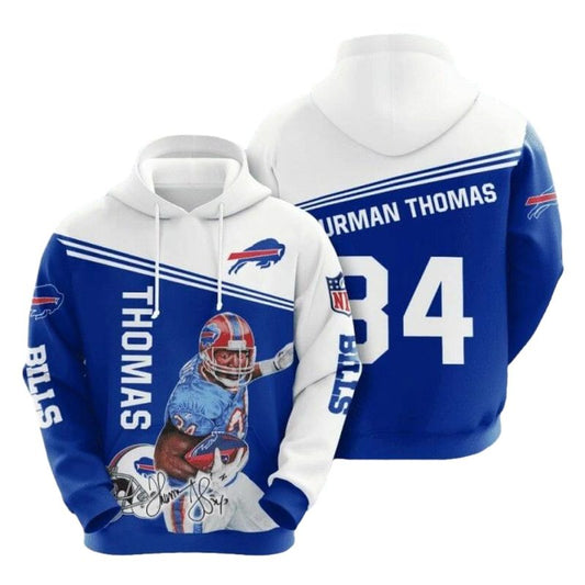 Buffalo Bills Thurman Thomas Blue White AOP Hoodie -  Moonbestprint