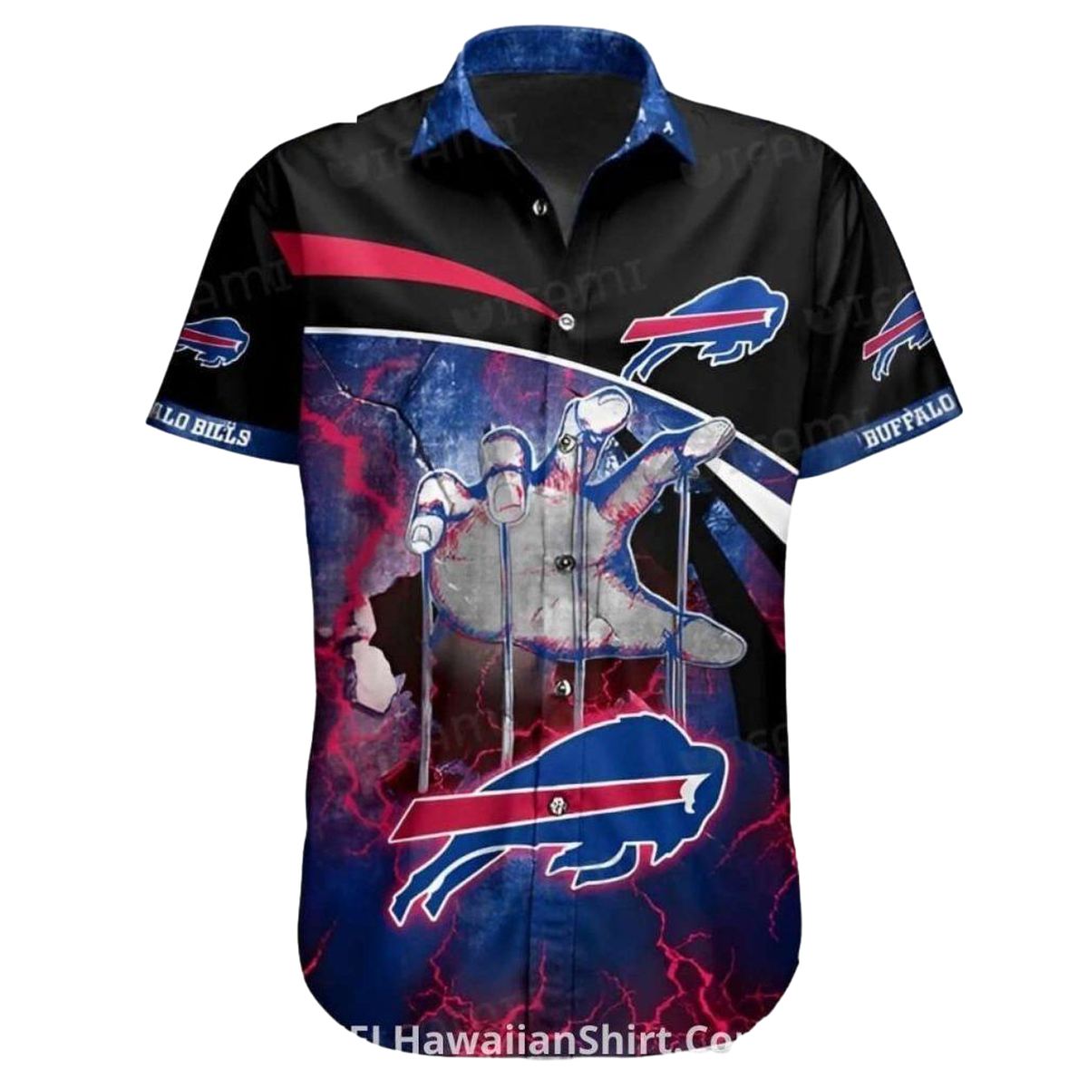 Buffalo Bills Torn Hand And Electric Blue Hawaiian Shirt - Moonbestprint