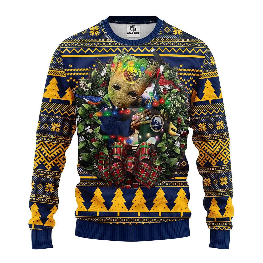Buffalo Sabres Groot Hug Ugly Christmas Sweater, NHL Christmas Sweater Moonbestprint