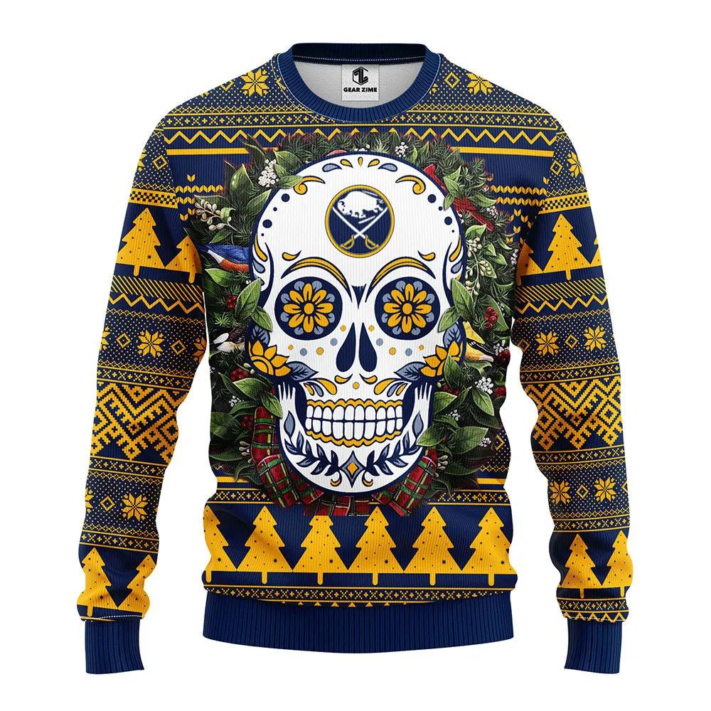 Buffalo Sabres Skull Flower Ugly Christmas Sweater, NHL Christmas Sweater Moonbestprint