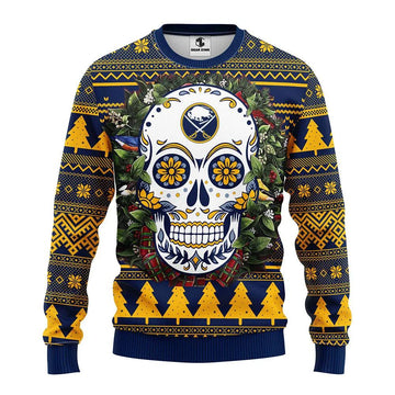 Buffalo Sabres Skull Flower Ugly Christmas Sweater, NHL Christmas Sweater Moonbestprint