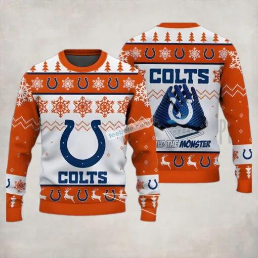 Build The Monster Indianapolis Colts Orange Ugliest Ugly Christmas Sweater, NFL Chritsmas Sweater Moonbestprint