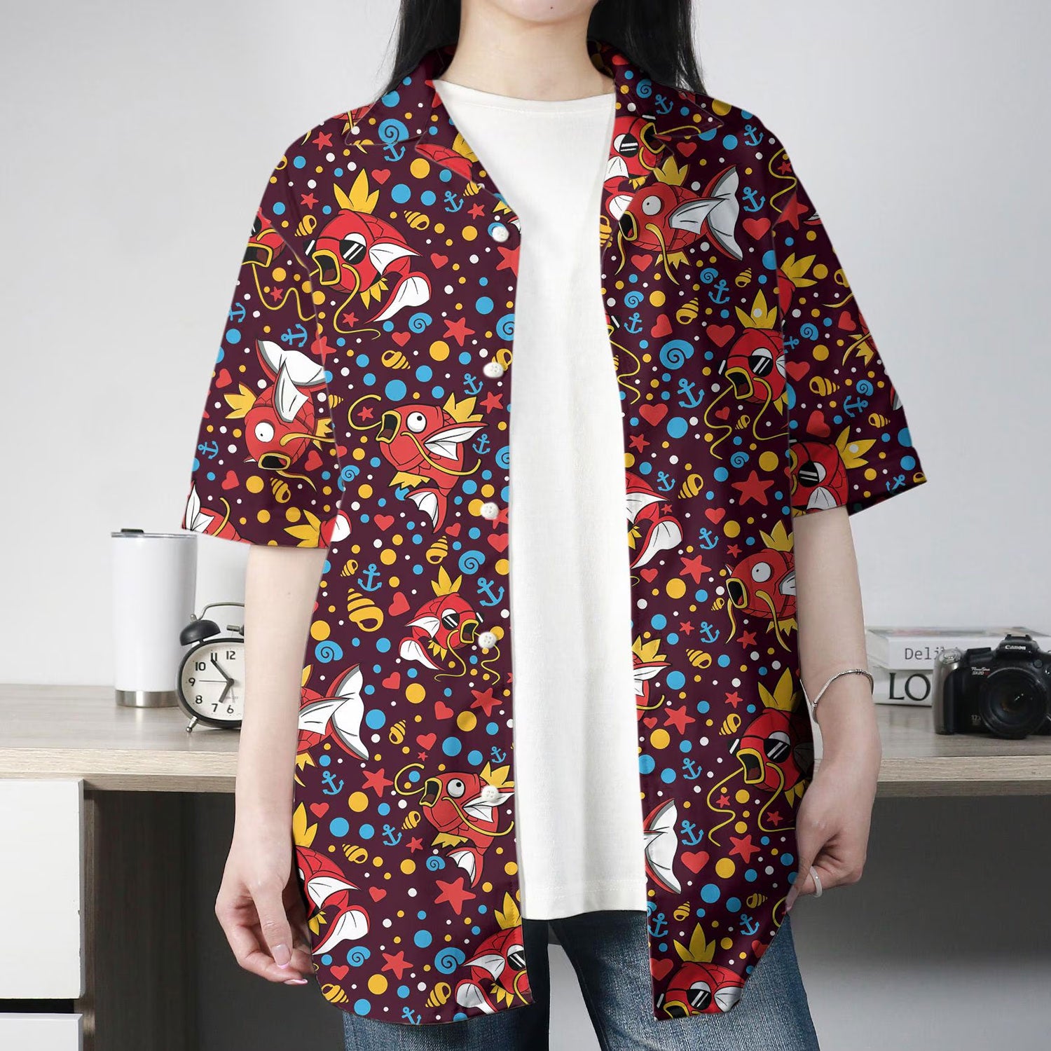 Burgundy Magikarp Pattern Pokemon Hawaiian Shirt – Moonbestprint