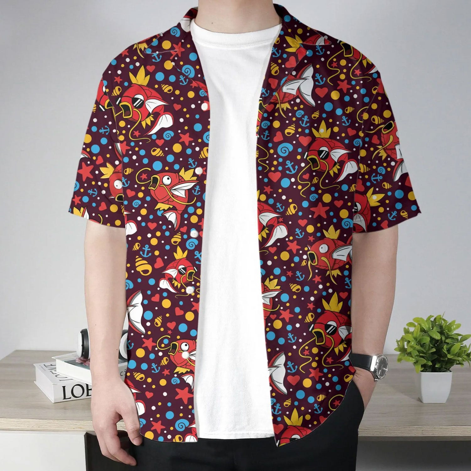 Burgundy Magikarp Pattern Pokemon Hawaiian Shirt – Moonbestprint