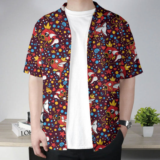 Burgundy Magikarp Pattern Pokemon Hawaiian Shirt – Moonbestprint