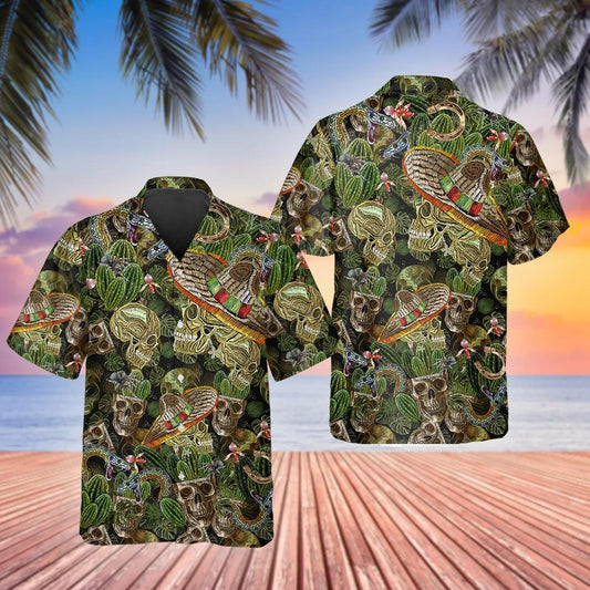 Cactus Mexican Skull Hawaiian Shirt, Hawaiian Button Up Shirt, Tropical Shirts For Men Moonbestprint