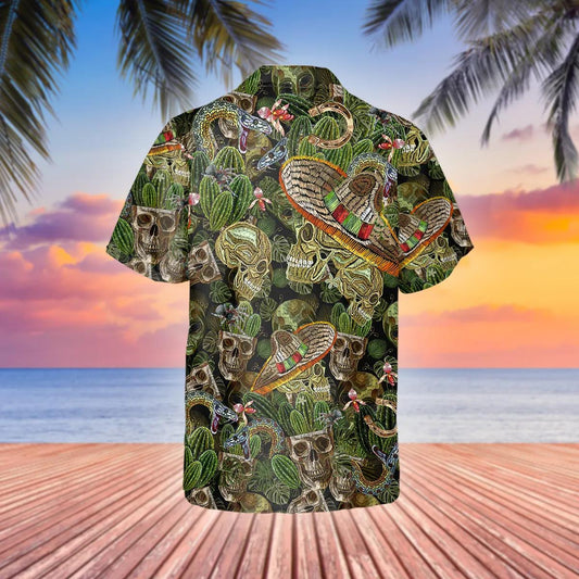 Cactus Mexican Skull Hawaiian Shirt, Hawaiian Button Up Shirt, Tropical Shirts For Men Moonbestprint