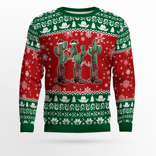 Cactus Wearing Cowboy Boots Ugly Christmas Sweater – Moonbestprint
