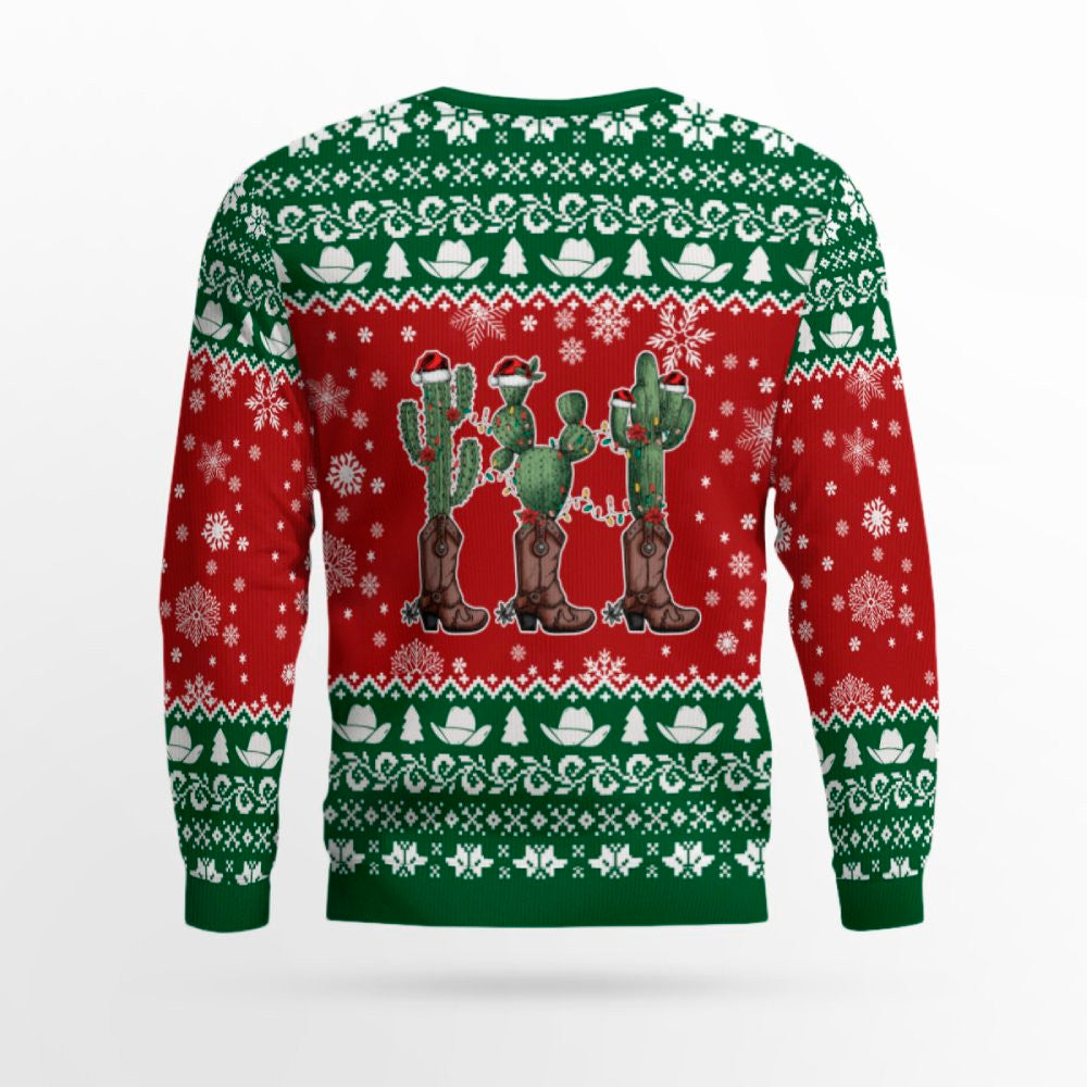 Cactus Wearing Cowboy Boots Ugly Christmas Sweater – Moonbestprint