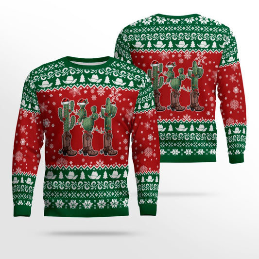 Cactus Wearing Cowboy Boots Ugly Christmas Sweater – Moonbestprint