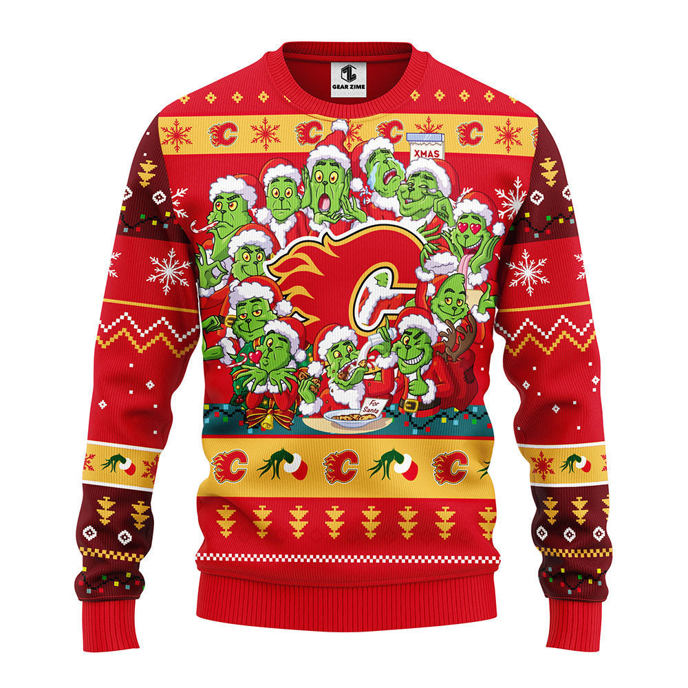 Calgary Flames 12 Grinch Xmas Day Ugly Christmas Sweater, Grinch Xmas Sweater Moonbestprint