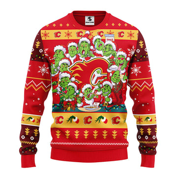 Calgary Flames 12 Grinch Xmas Day Ugly Christmas Sweater, Grinch Xmas Sweater Moonbestprint