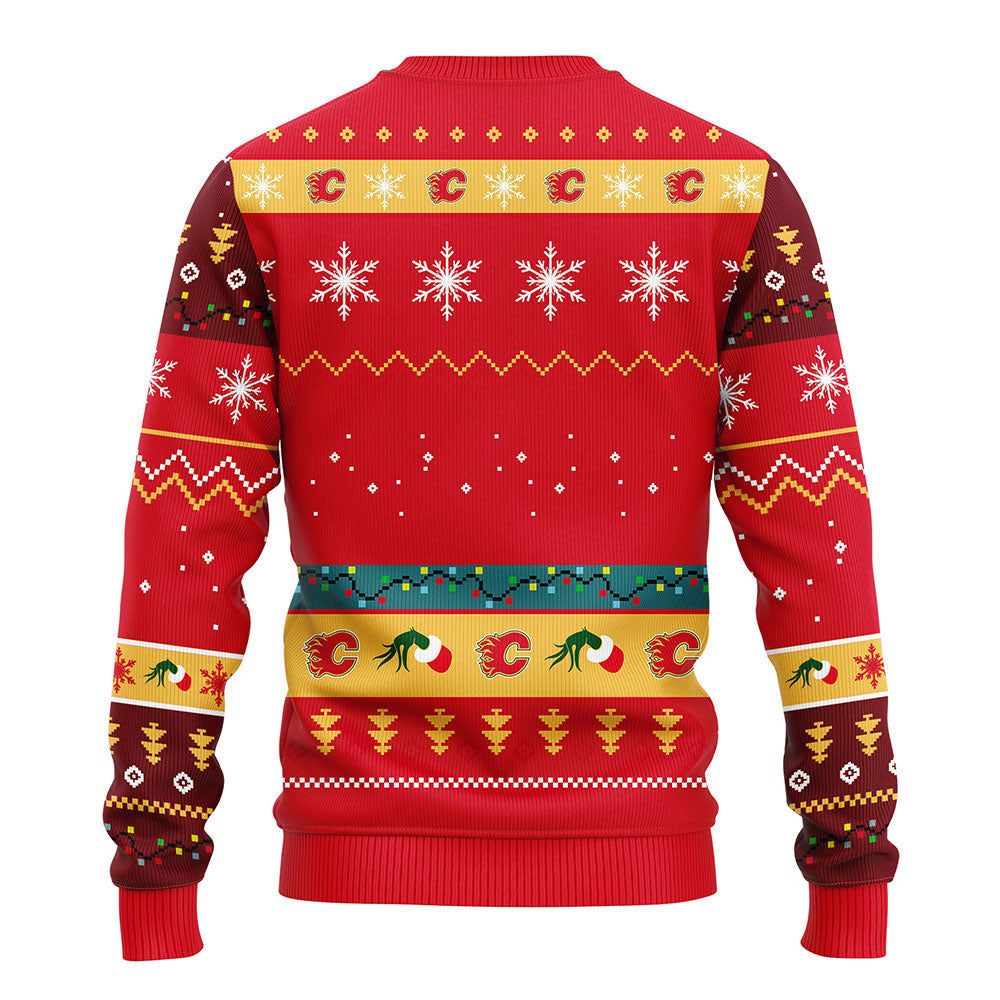 Calgary Flames 12 Grinch Xmas Day Ugly Christmas Sweater, Grinch Xmas Sweater Moonbestprint