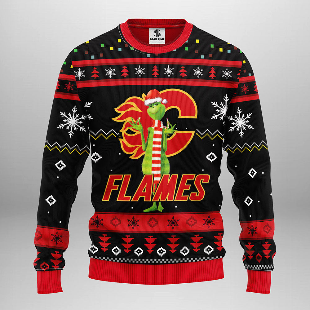 Calgary Flames Funny Grinch Ugly Christmas Sweater, Grinch Xmas Sweater Moonbestprint