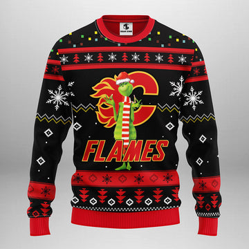 Calgary Flames Funny Grinch Ugly Christmas Sweater, Grinch Xmas Sweater Moonbestprint