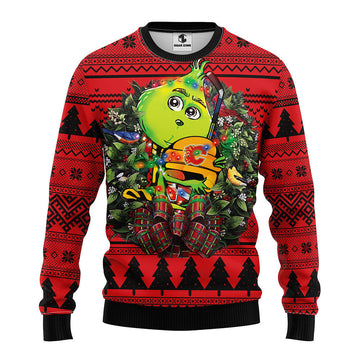 Calgary Flames Grinch Hug Ugly Christmas Sweater, Grinch Xmas Sweater Moonbestprint