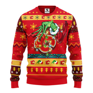 Calgary Flames Grinch Ugly Christmas Sweater, Grinch Xmas Sweater Moonbestprint