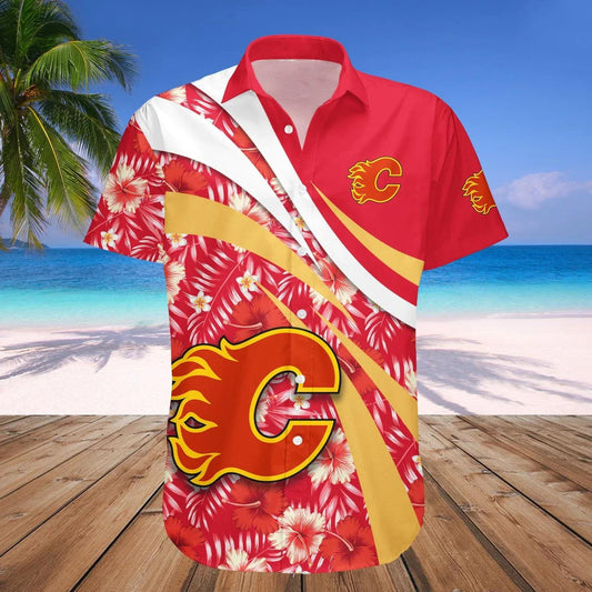 Calgary Flames Hawaiian Shirt Hibiscus Sport Style - NHL, NHL Hawaiian Shirt Moonbestprint