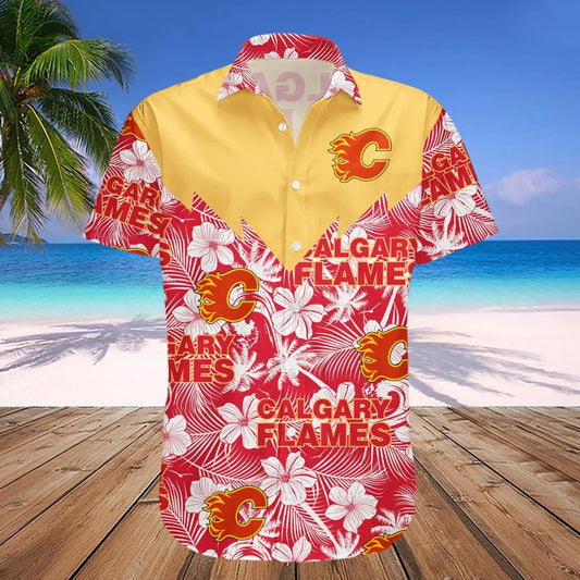 Calgary Flames Hawaiian Shirt Tropical Seamless- NHL, NHL Hawaiian Shirt Moonbestprint
