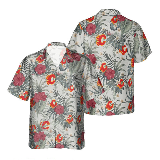 Calgary Flames Hawaiian Shirt - Hibiscus Designs - Moonbestprint